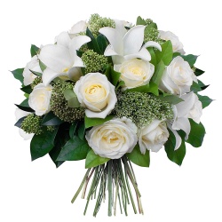 bouquet de deuil roses blanches et lys